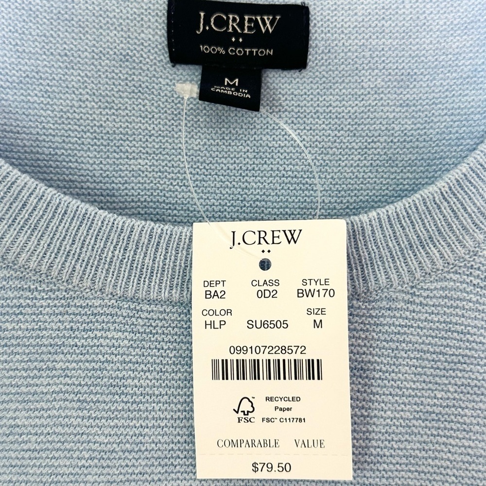 NWT J. Crew cotton crewneck Men's Light Blue Sweater - Picture 4 of 7